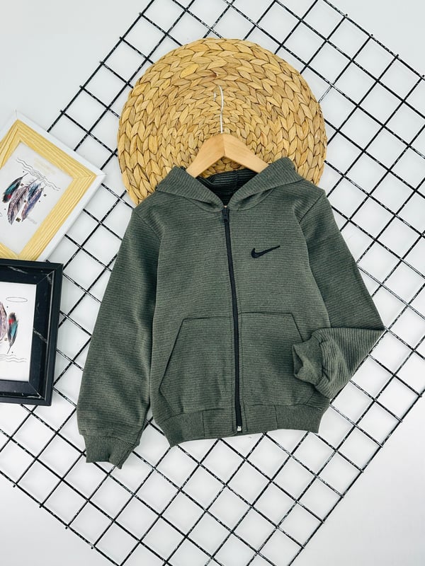 550 Fitilli Kumaş Penye Mevsimlik Unisex Çocuk Hırka-HAKİ YEŞİLİ