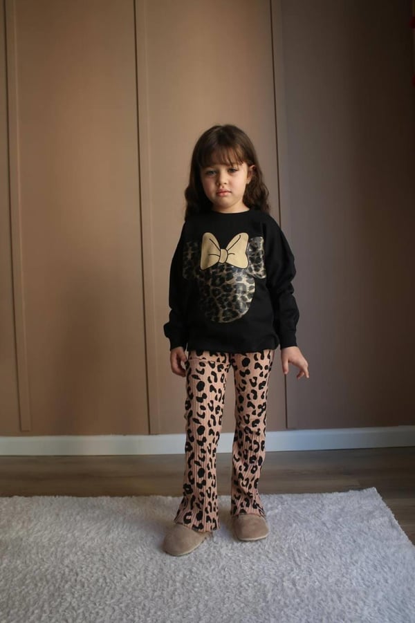 5672 Leopar Desen Mıckey Baskılı Erkek Çocuk İki İplik Penye Takım-SİYAH