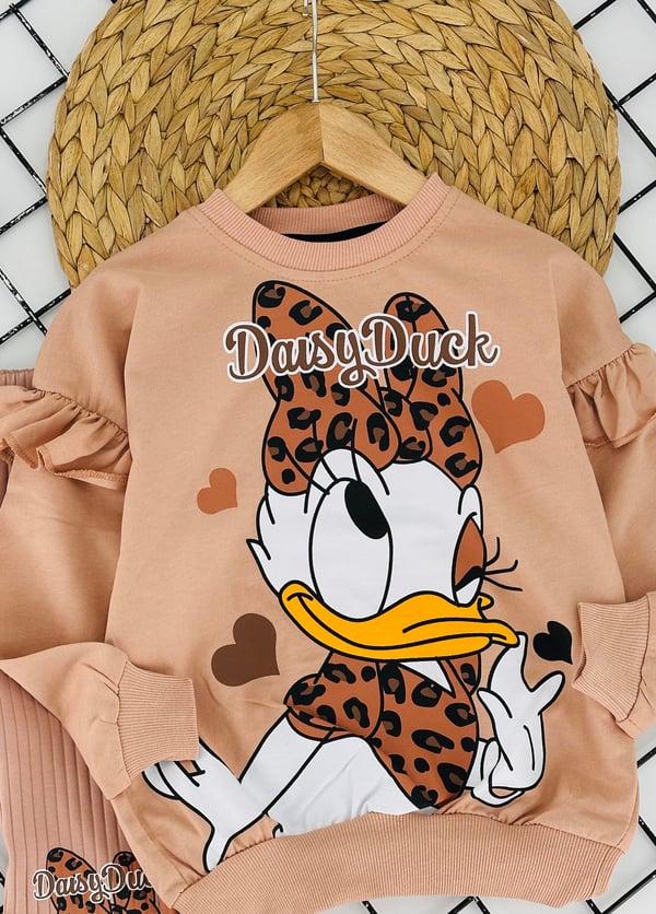 5757 Dasy Duck Yazılı Kız Çocuk İki İplik Takım-TABA