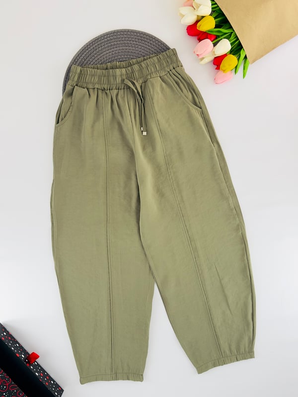 5878 Bel Lastikli Kız Çocuk Baggy Tek Alt-YEŞİL