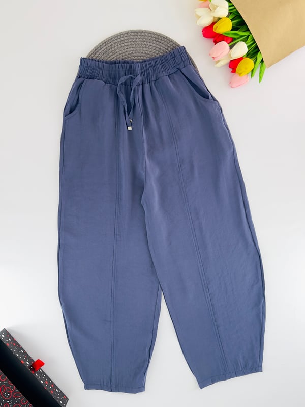 5878 Bel Lastikli Kız Çocuk Baggy Tek Alt-İNDİGO MAVİ