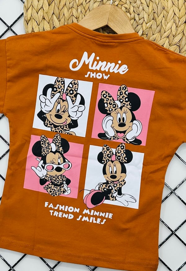 6036-1 Mne Show Yazılı Baskılı Kız Çocuk Penye Şortlu Takım-KİREMİT