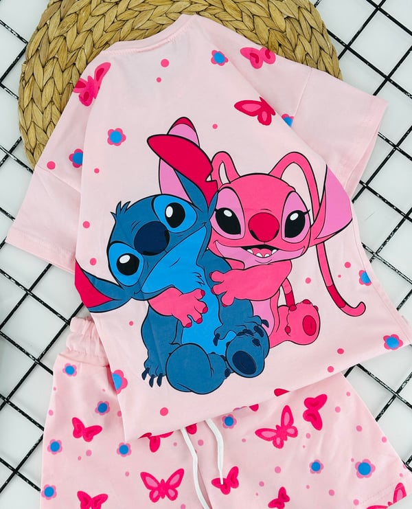 6054 Stck Love Yazılı Baskılı Kız Çocuk Penye Şortlu Takım-TOZ PEMBE