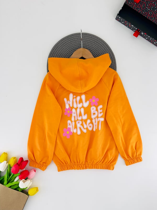 624424 Ön Çiçek Baskılı Altı Büzgülü Kız Çocuk Sweat-KAVUN İÇİ