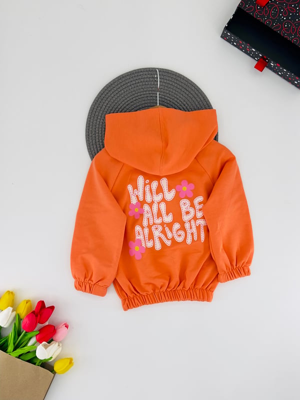 624424 Ön Çiçek Baskılı Altı Büzgülü Kız Çocuk Sweat-TURUNCU
