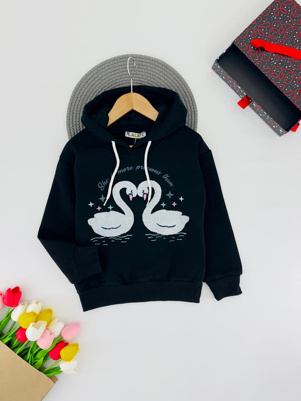 6264255 Filamingo Yıldız Baskılı İkili Kız Çocuk Sweat-SİYAH