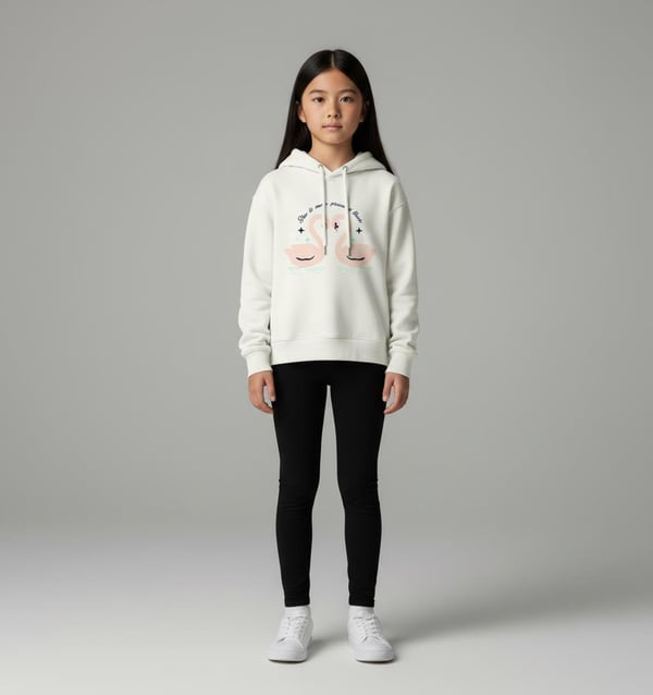 6264255 Filamingo Yıldız Baskılı İkili Kız Çocuk Sweat-BEYAZ