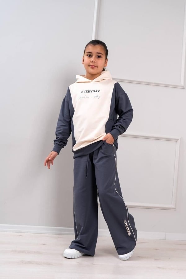 6499 Evenyday Baskılı Kız Çocuk Oversize Takım-FÜME
