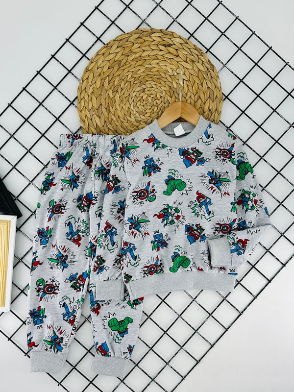 6700-5 Hlk Baskılı Inc Erkek Çocuk Pijama Takım-GRİ