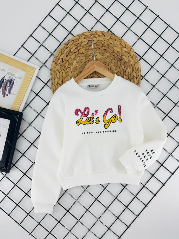 725554 Lets Yazılı İki İplik Şardonlu Kız Çocuk Sweat-KREM