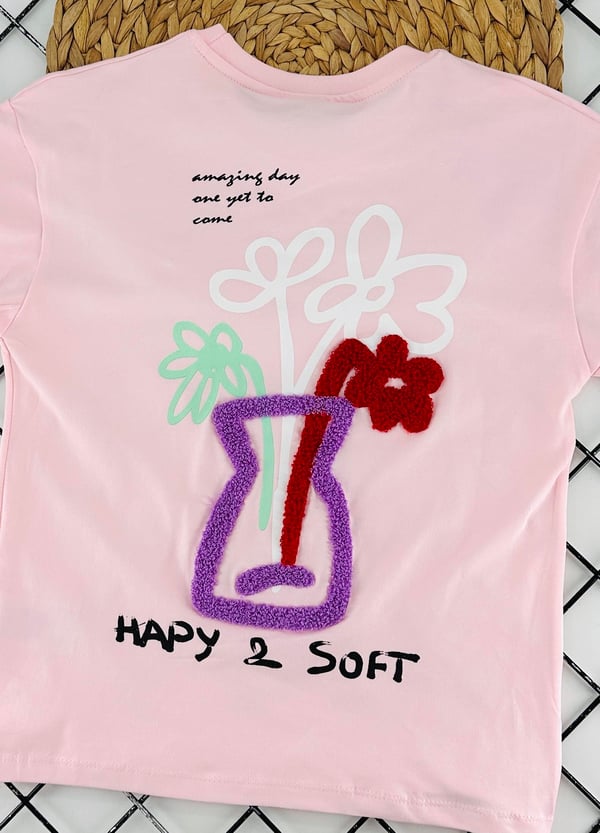 725678 Happy Soft Baskılı Kız Çocuk Penye Tişört-TOZ PEMBE