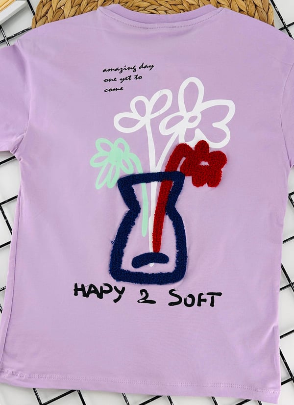 725678 Happy Soft Baskılı Kız Çocuk Penye Tişört-LİLA