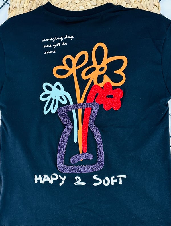 725678 Happy Soft Baskılı Kız Çocuk Penye Tişört-SİYAH