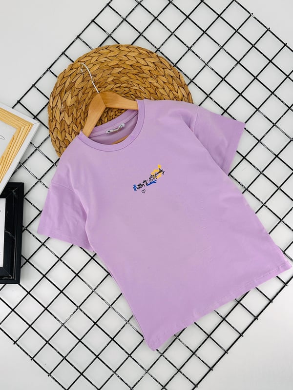 725678 Happy Soft Baskılı Kız Çocuk Penye Tişört-LİLA