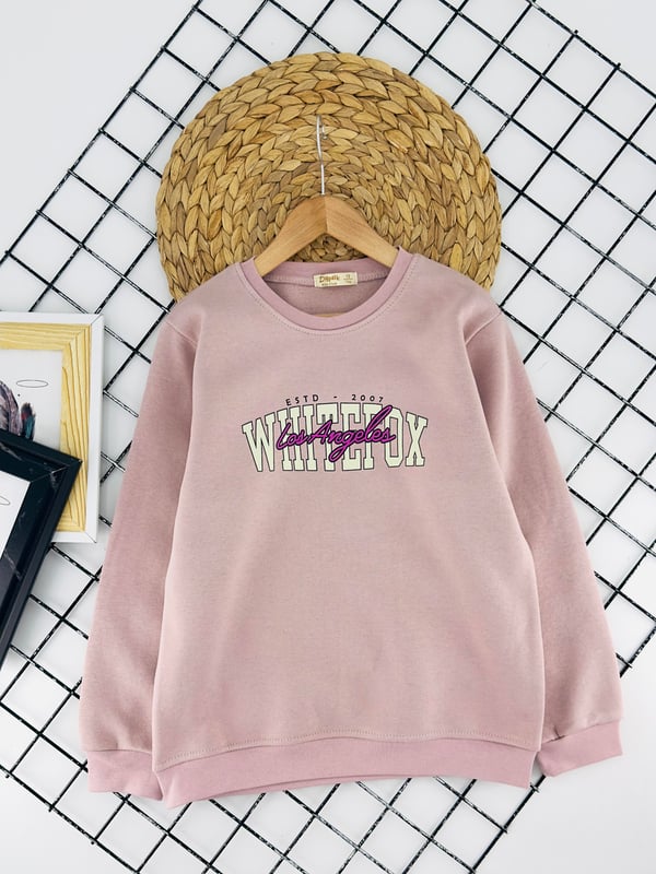 7343214 Wittot Yazılı Baskılı Üç İp Şardonlu Kız Çocuk Sweat-GÜL KURUSU