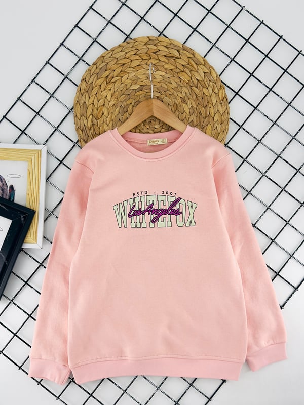7343214 Wittot Yazılı Baskılı Üç İp Şardonlu Kız Çocuk Sweat-TOZ PEMBE