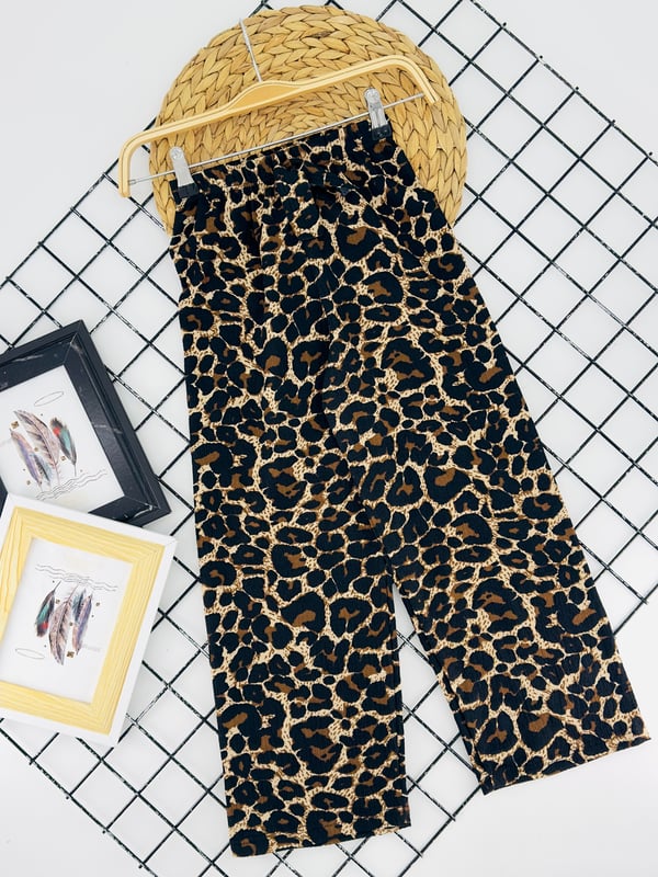 75000 Bürümcük Kumaş Kız Çocuk Rahat Pantolon-LEOPAR