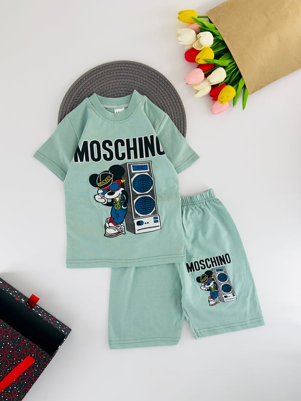 800-2 Moschıno Yazılı Mcky Baskılı Erkek Çocuk Şortlu Takım-YEŞİL