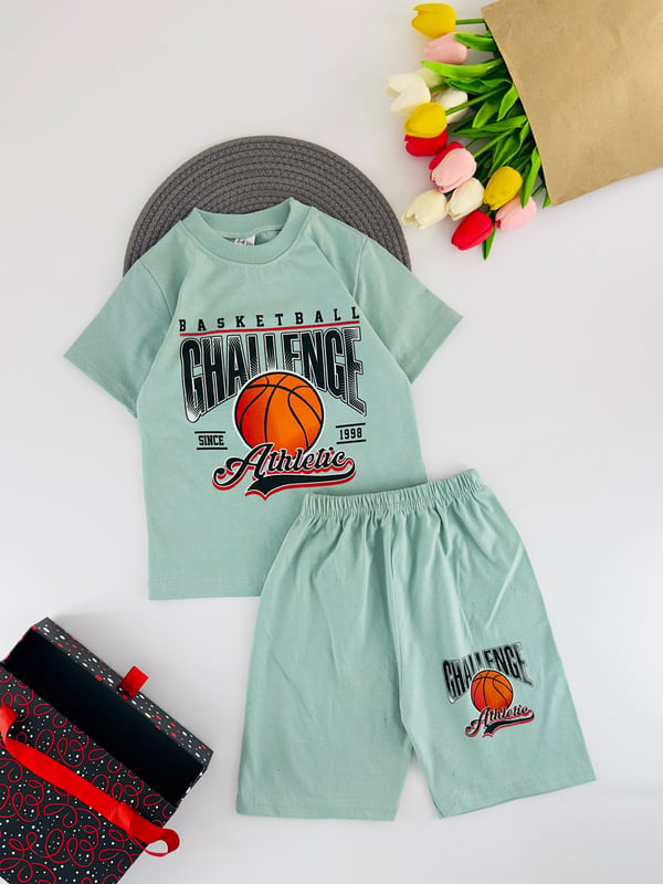 800-6 Challenge Yazılı Top Baskılı Erkek Çocuk Şortlu Takım-YEŞİL