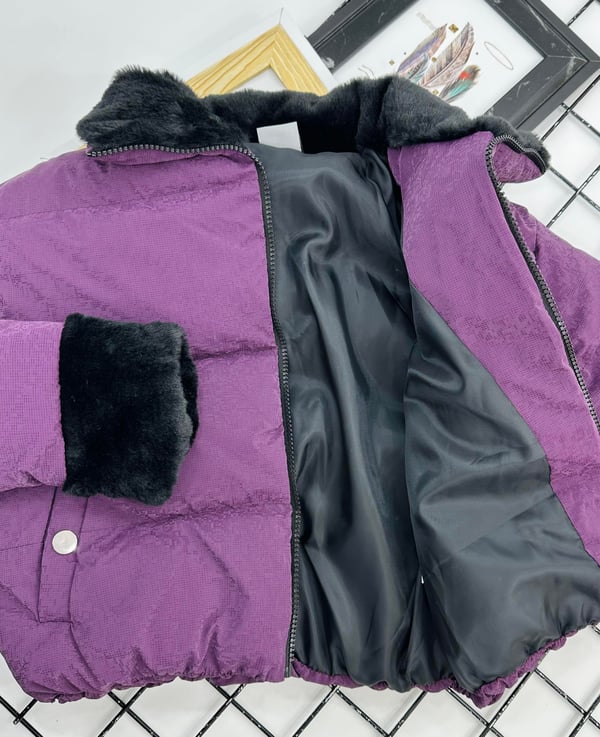 8010-11 Dik Yaka Kız Çocuk Şişme Crop Mont-MOR