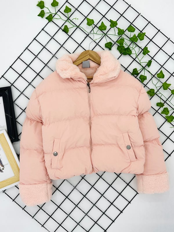 8010-11 Dik Yaka Kız Çocuk Şişme Crop Mont-PUDRA