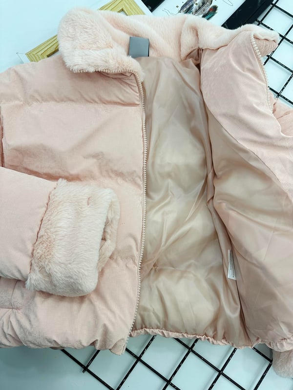 8010-11 Dik Yaka Kız Çocuk Şişme Crop Mont-PUDRA