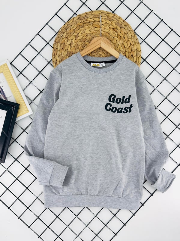 824612 Gold Goast YazılıBaskılı İki İplik Şardonlu Unısex Çocuk Sweat-GRİ