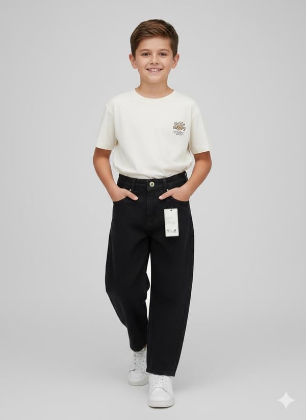 825-3 Erkek Çocuk Baggy Kot Pantolon (6/10 Yaş)-SİYAH