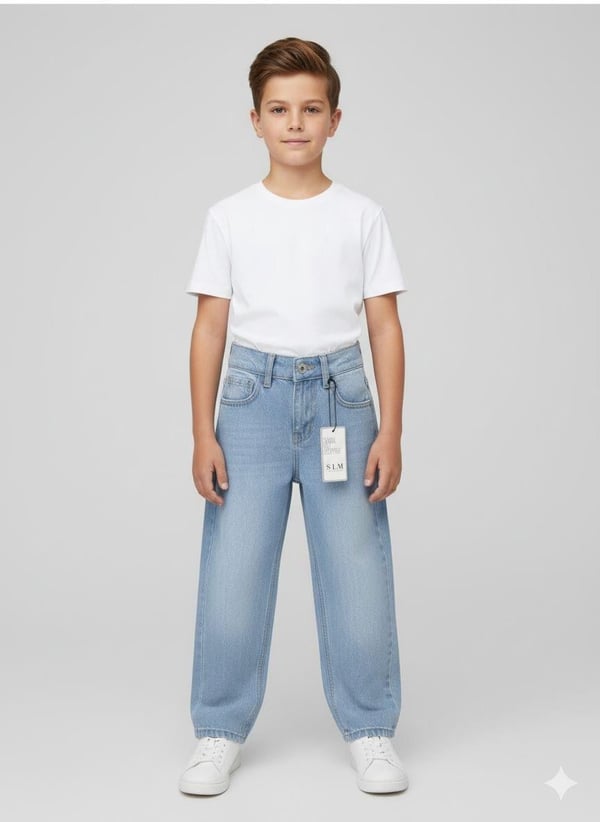 825-3 Erkek Çocuk Baggy Kot Pantolon (6/10 Yaş)-AÇIK MAVİ