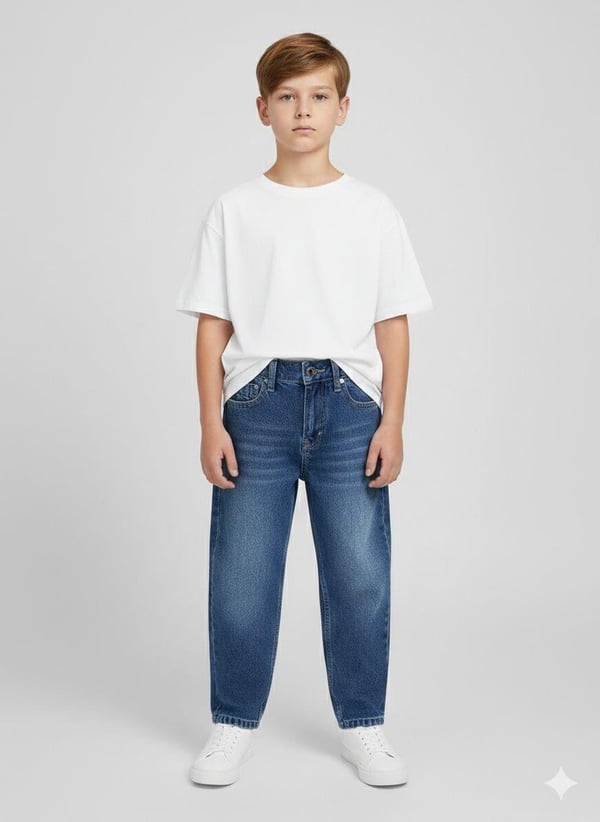 825-3 Erkek Çocuk Baggy Kot Pantolon (6/10 Yaş)-MAVİ