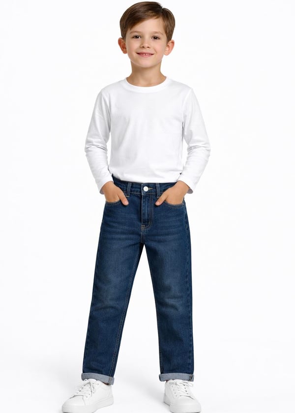 825-4 Erkek Çocuk Baggy Kot Pantolon (11/15 Yaş)-KOYU MAVİ