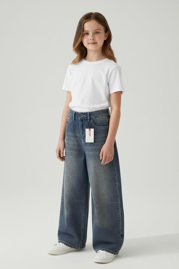 826-4 Kız Çocuk Baggy Kot Pantolon (12/16 Yaş)-TİNT