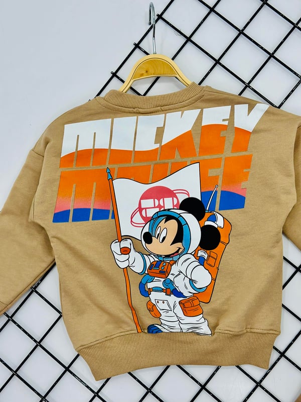 826 Mickey Baskılı Varyantlı Erkek Takım-BEJ