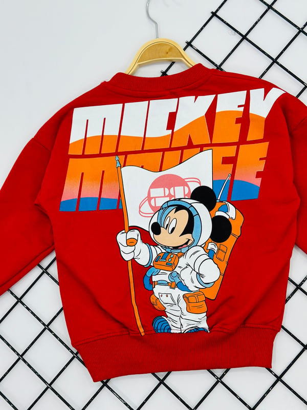 826 Mickey Baskılı Varyantlı Erkek Takım-KIRMIZI
