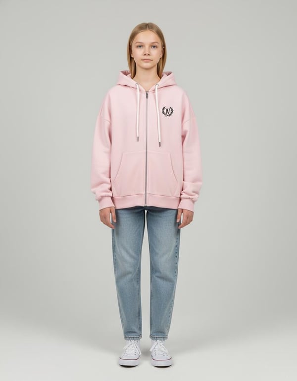 8264266 W Yaprak Nakışlı Üç İp Kız Çocuk Hırka-PEMBE