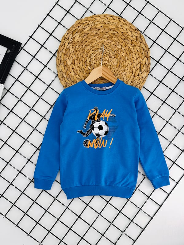 8292 Play Now Top Baskılı Erkek Çocuk Sweat-MAVİ