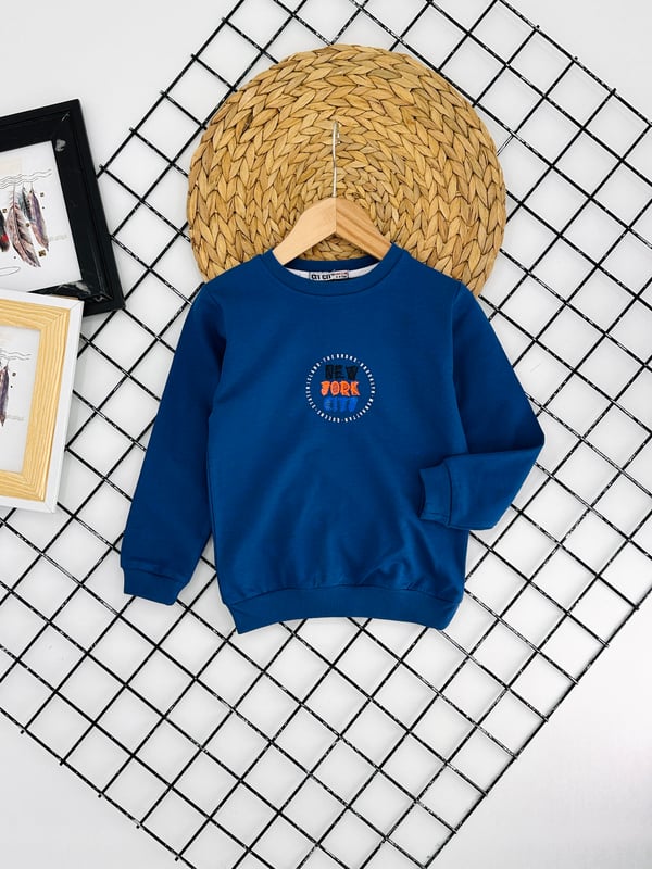 8297 New York Yazılı Erkek Çocuk sweat-PETROL MAVİ