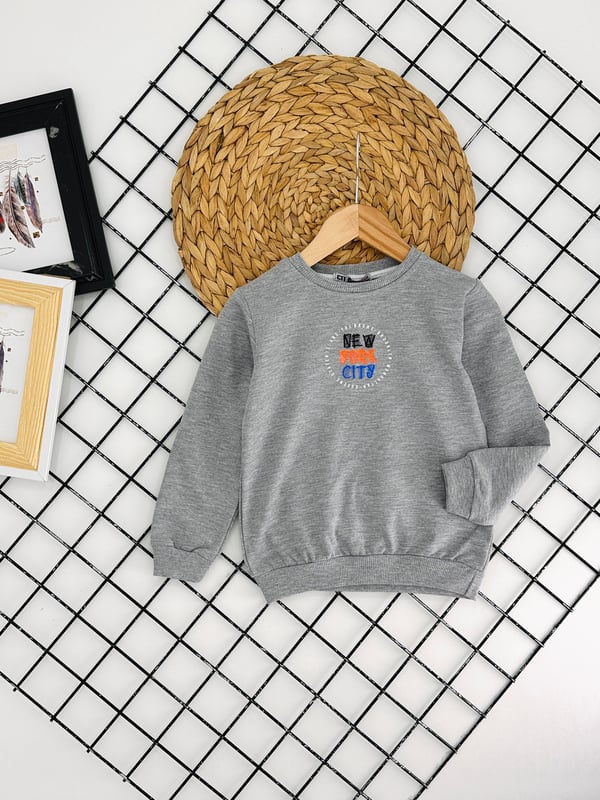 8297 New York Yazılı Erkek Çocuk sweat-GRİ