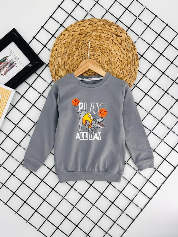 8302 Dinozor Play Baskılı Erkek Çocuk Sweat-GRİ