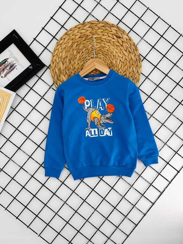 8302 Dinozor Play Baskılı Erkek Çocuk Sweat-MAVİ