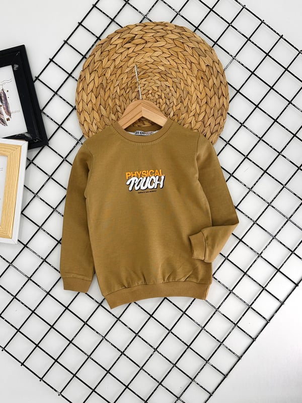 8316 Physıcal Touch Yazılı Erkek Çocuk Sweat-BEJ