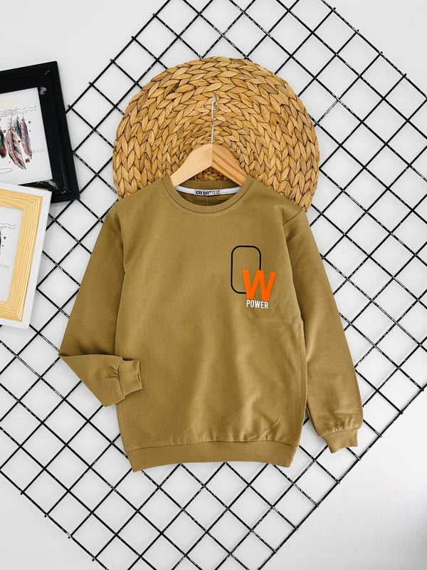 8375 W Power Yazılı Erkek Çocuk  Sweat-BEJ