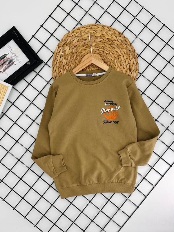 8377 Stay Wild Yazılı Sweat-BEJ