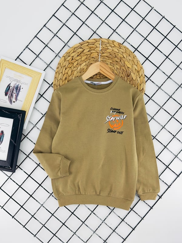 8377 Stay Wild Yazılı Sweat-TABA