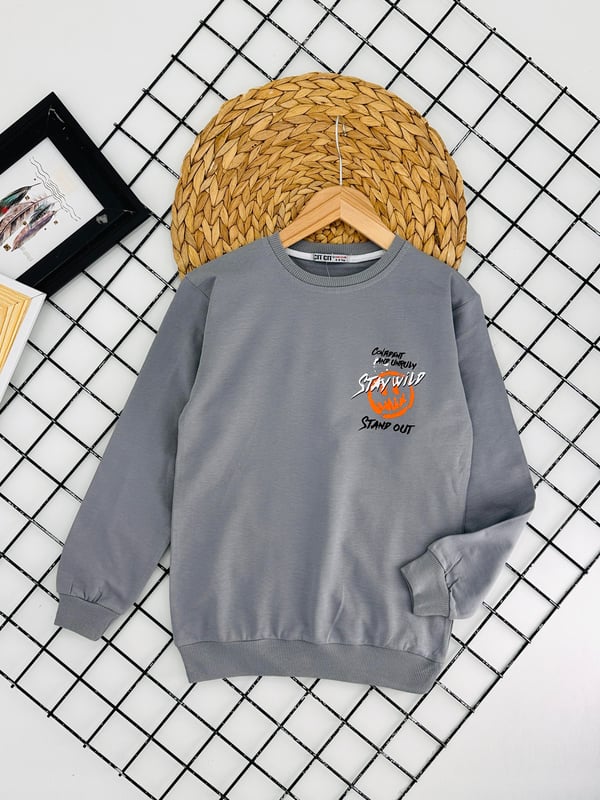 8378 Stay Wild Yazılı Erkek Çocuk Sweat-GRİ