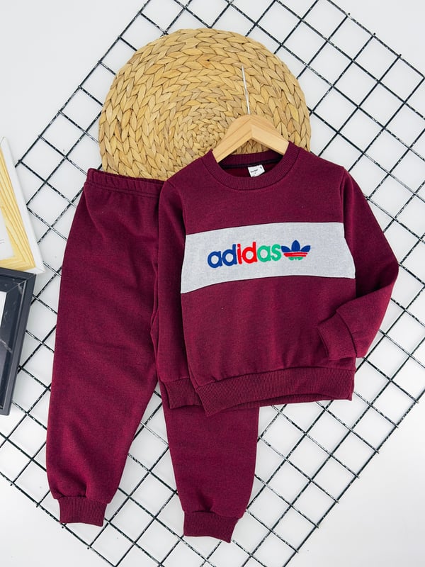 900-2 Adds Yazılı Nakışlı Erkek Çocuk İki İplik Şardonlu Takım-BORDO