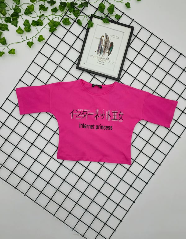 91011 Japon Yazılı Taşlı Kız Çocuk Penye Bady-PEMBE