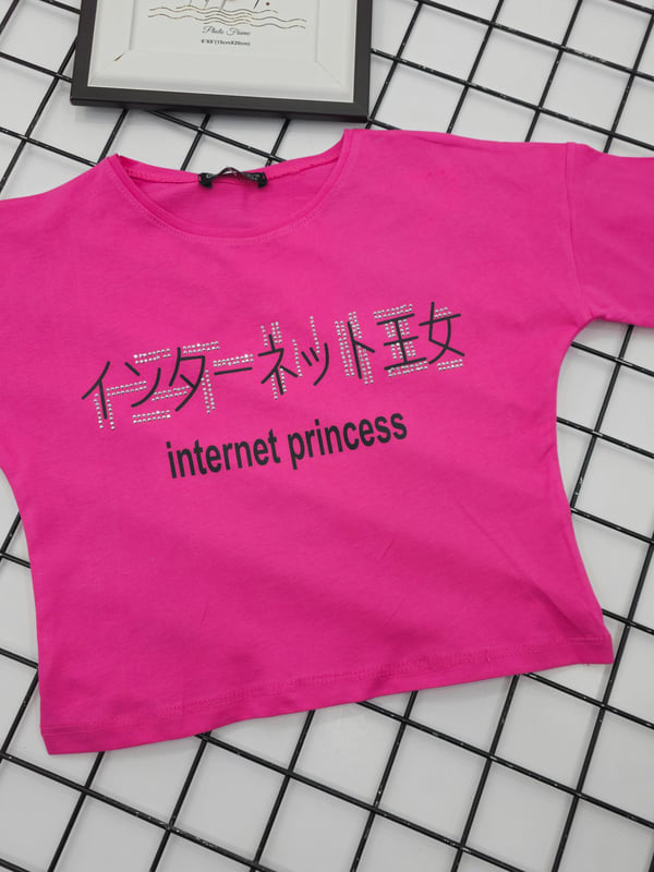 91011 Japon Yazılı Taşlı Kız Çocuk Penye Bady-PEMBE
