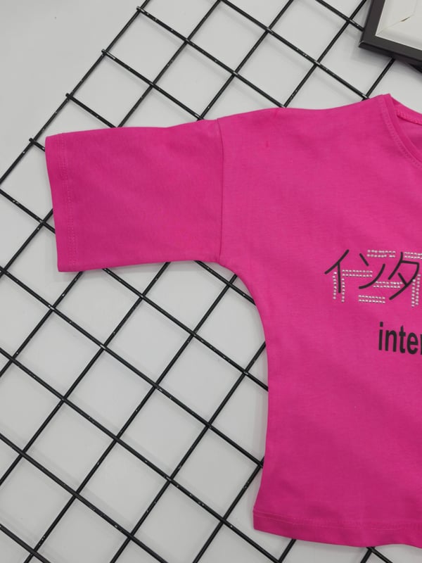 91011 Japon Yazılı Taşlı Kız Çocuk Penye Bady-PEMBE