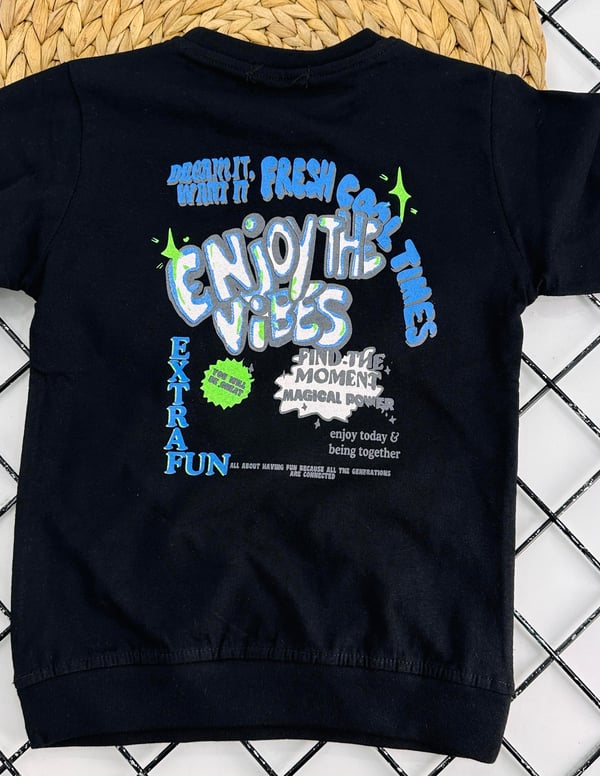 9133 Arka Baskılı Enjoy The Yazılı Erkek Çocuk Sweat-SİYAH